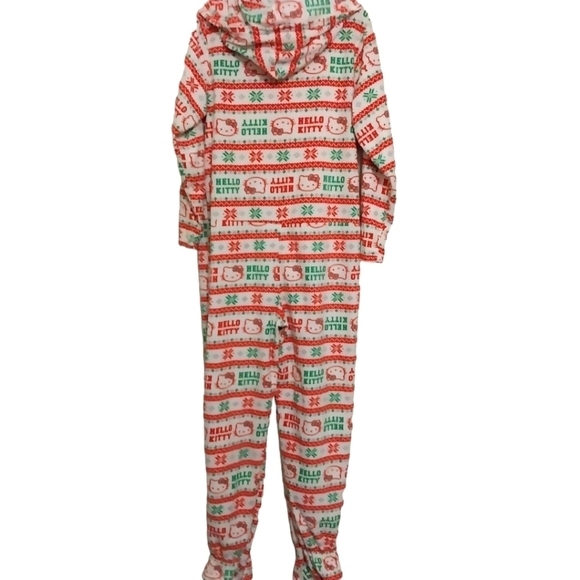 Hello Kitty Onesie Hoodie One Piece Holiday Christmas Pajamas Sz L - Picture 7 of 8